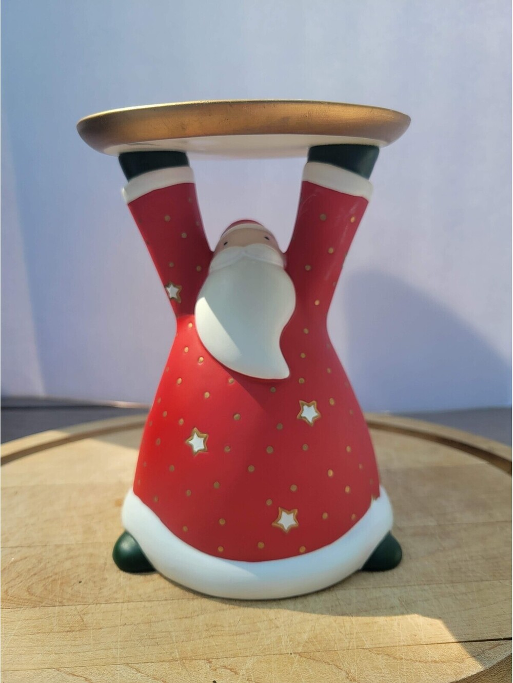 PartyLite Santa Candle Holder Red Ceramic Christmas Pillar Stand Table Decor